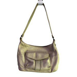 Fossil Cream Leather Cargo Shoulder Bag Zip Top Compartment Genuine Leather